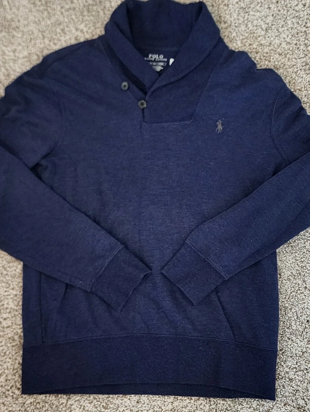 🐎Polo Ralph Lauren Jersey Shawl-Collar Pullover Navy Heather. Y2K QUIET LUXURY